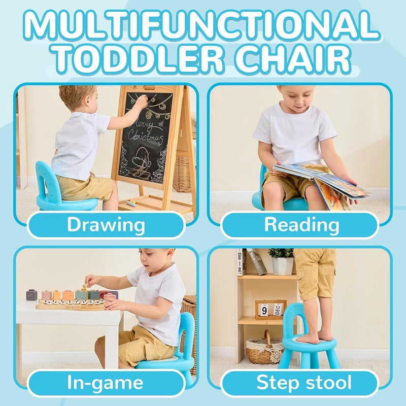 KidBloom Toddler Chair, Kids Chair for Table with Ergonomic Rainbow Backrest, Durable Small Versatile Plastic Child Chair for Toddlers 1-3, Blue - Image 3